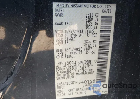 2018 Nissan Titan Pro-4X from USA, damaged, VIN 1N6AA1E58JN540158